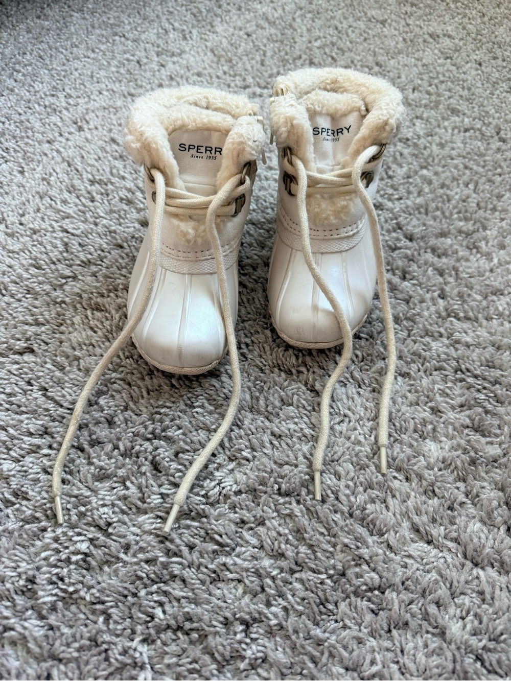 Sperry Cream Faux Fur Lined Duck Boots
